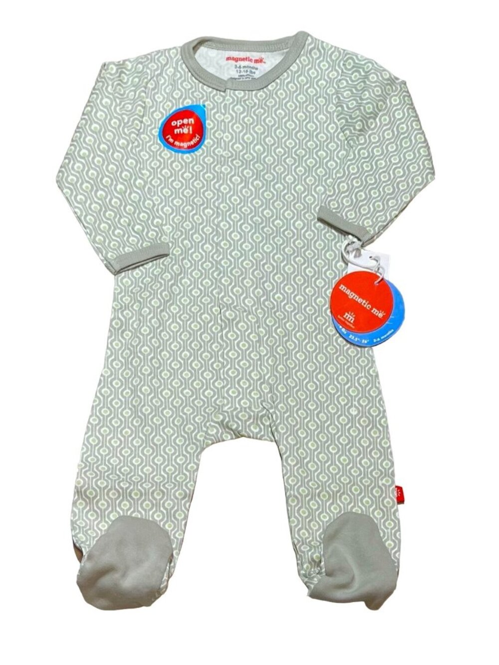 Magnetic Me 3-6m Gray Green Footie Pajamas 100% Organic Cotton Sleepwear NWT
